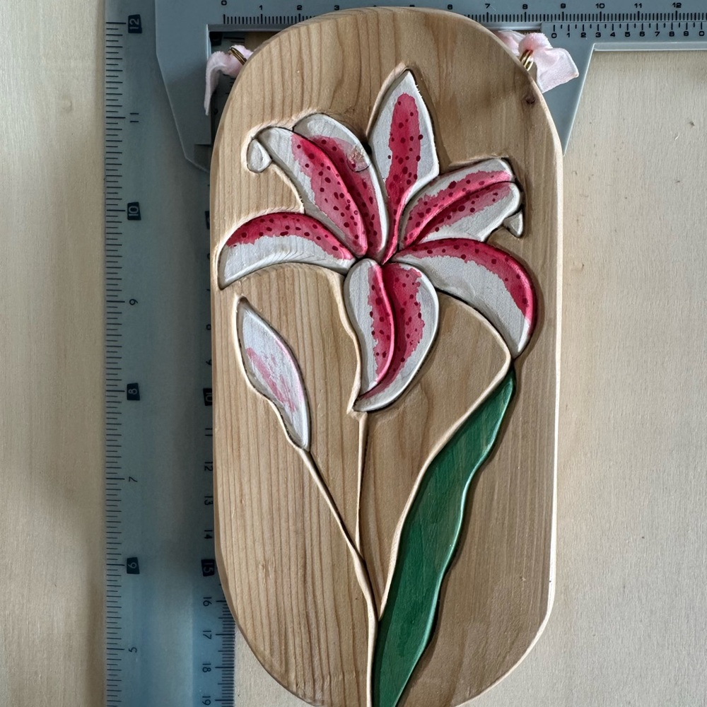 Floral Wooden Wall Art with Pink Stargazer Lily - Picture 3 of 4